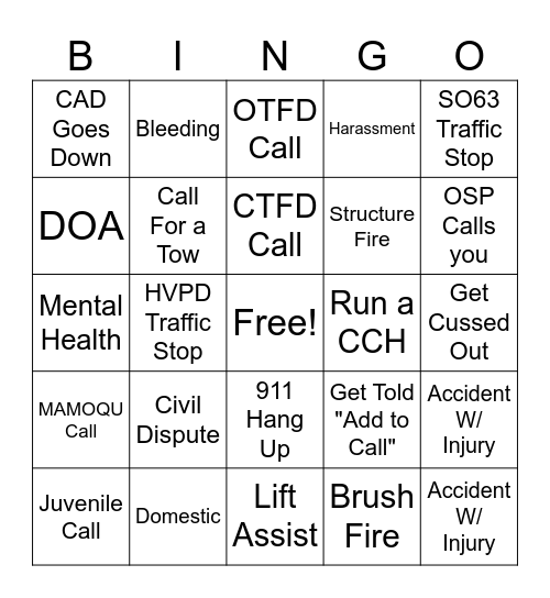 FIRE Bingo Card