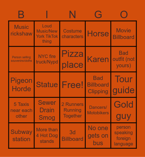 Times Square Bingo Card