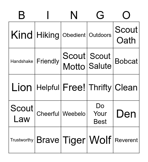 Bobcat Bingo Card