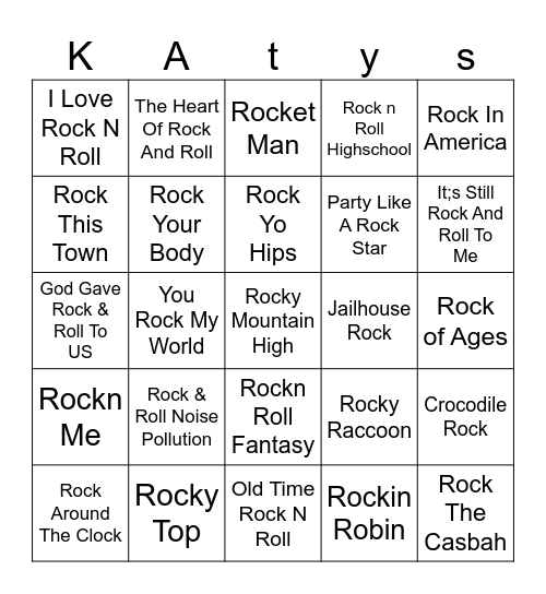 Rock N  Roll Bingo Card