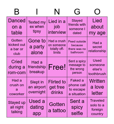 Never Have I Ever Bingo Card