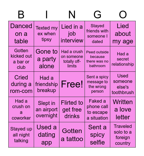 Never Have I Ever Bingo Card