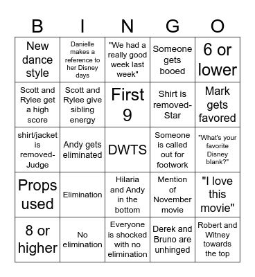 Disney Night Bingo Card