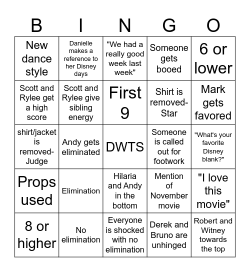 Disney Night Bingo Card