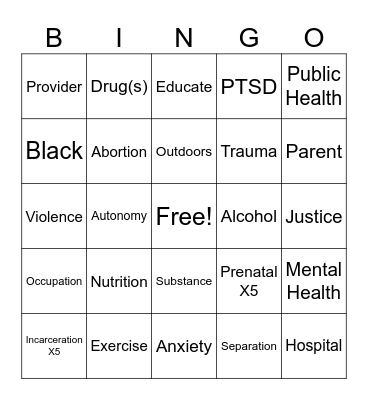 Pregnant Prisoner Bingo Card