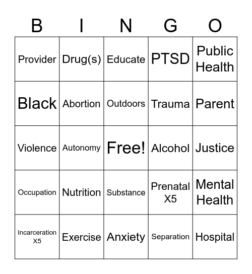 Pregnant Prisoner Bingo Card