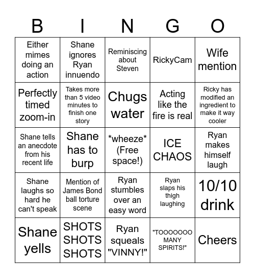 Too Many Spirits Season 9 Bingo Card