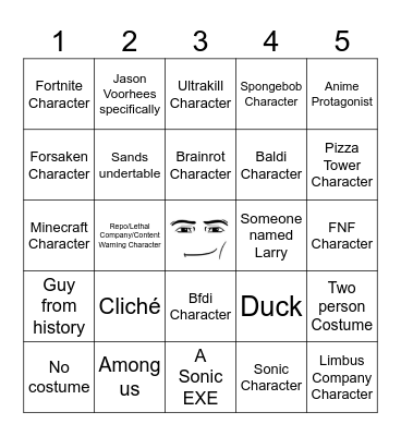 Halloween Costume Bingo Card