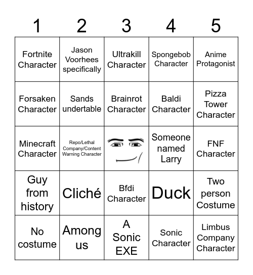 Halloween Costume Bingo Card