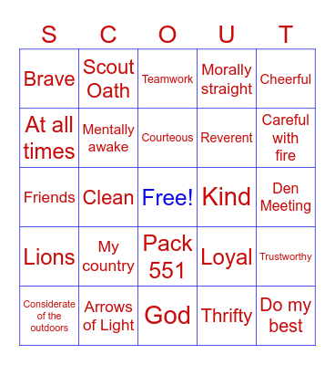Cub Scout Bingo! Bingo Card