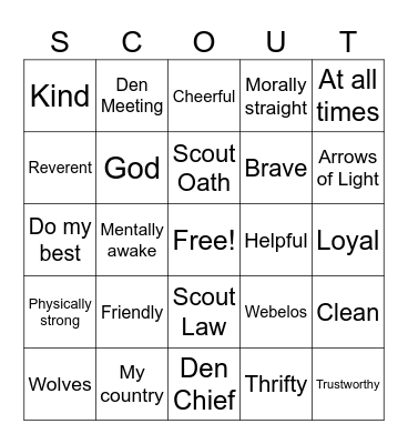 Cub Scout Bingo! Bingo Card