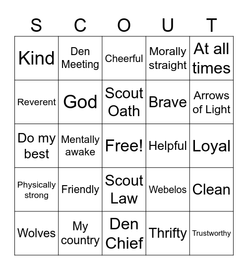 Cub Scout Bingo! Bingo Card