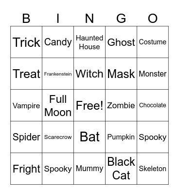 Trick or Treat Bingo Card