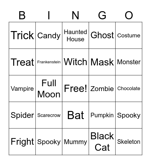 Trick or Treat Bingo Card