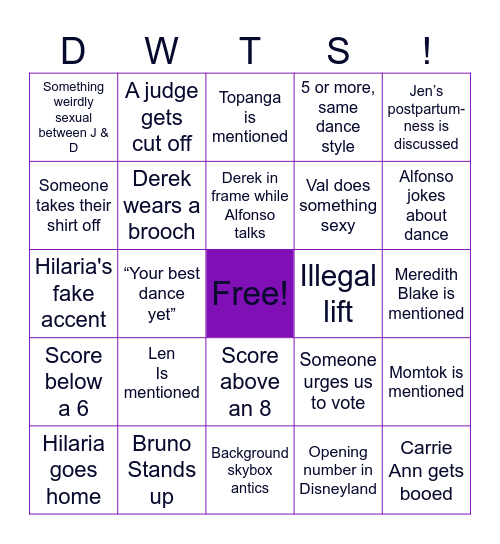 DWTS BINGO Card