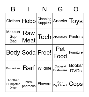 Dumpster Bingo Card