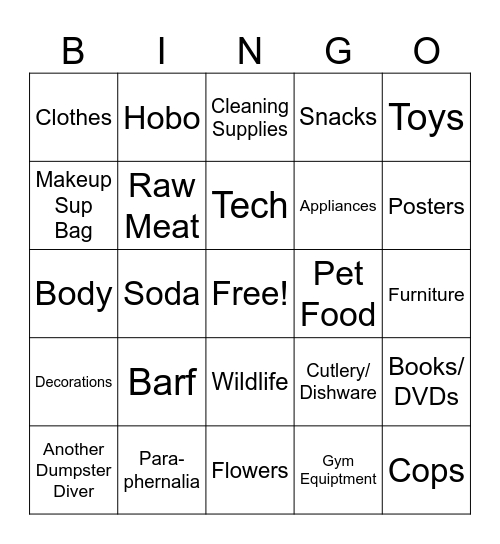 Dumpster Bingo Card