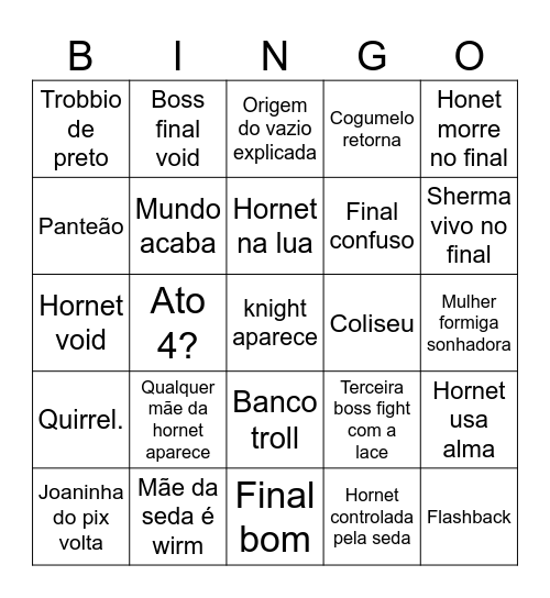 Hollow knight: Silksong: Bingo Card
