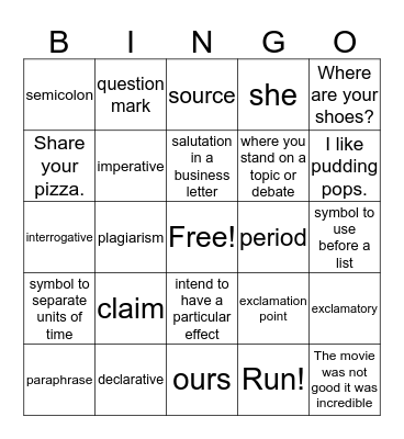 Unit 3 Language Review Bingo Card