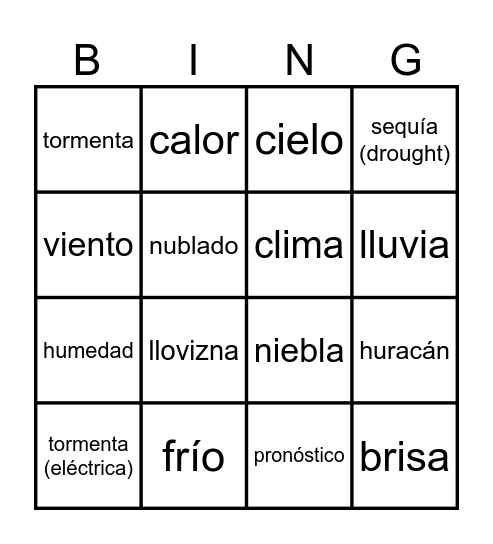 Clima Bingo Card