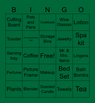 Bridal Bingo Card
