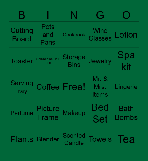 Bridal Bingo Card