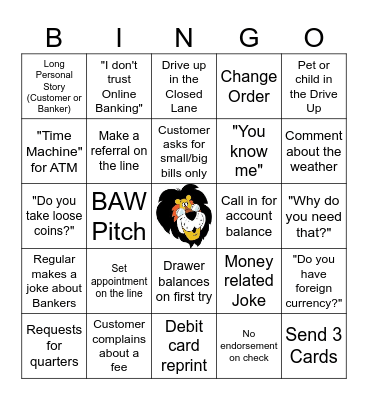 Bank Bingo Card