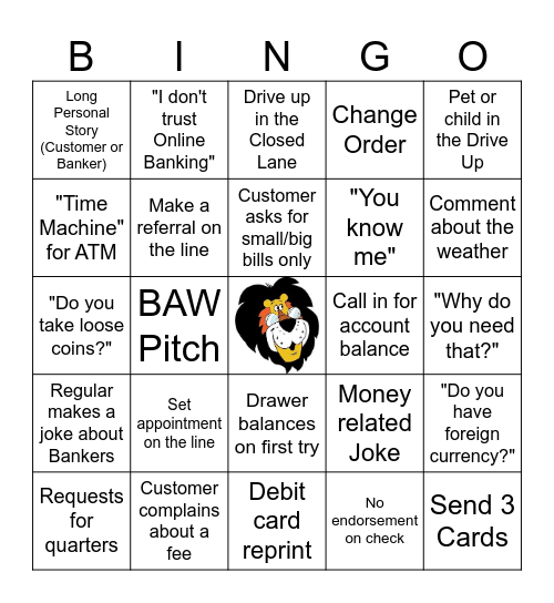 Bank Bingo Card