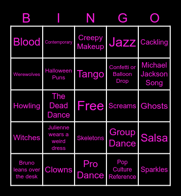 DWTS Halloween Bingo Card
