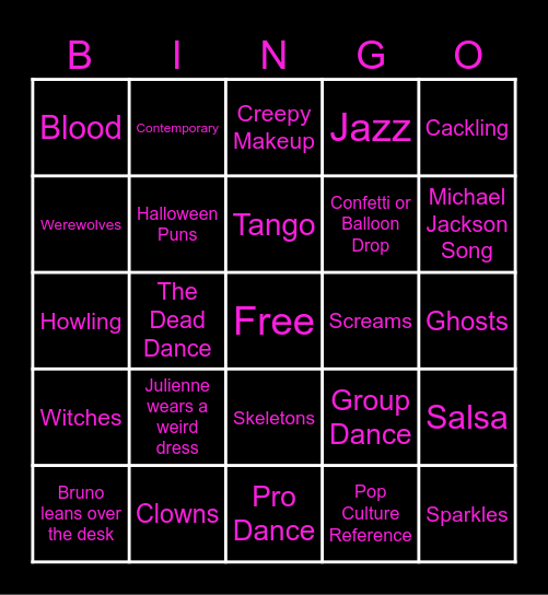 DWTS Halloween Bingo Card