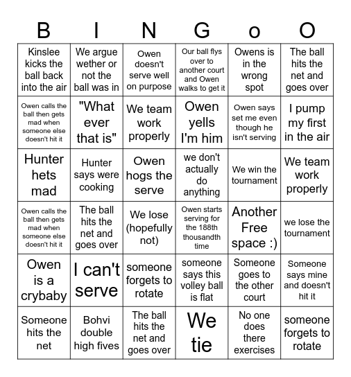 Volley Ball bingooo!!!!!!!!!!!! Bingo Card