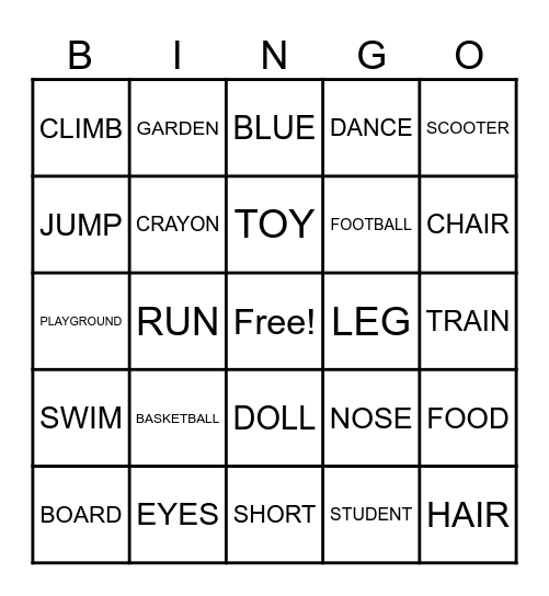 1ST GRADE BINGO Card
