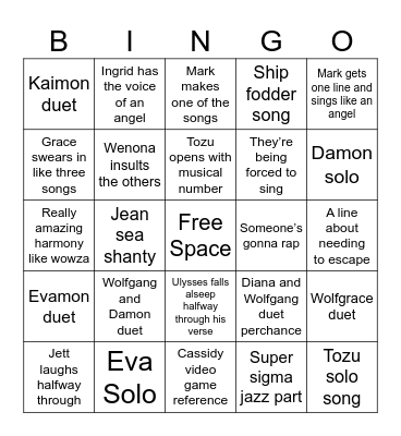 PJ:EG Musical Bingo Card