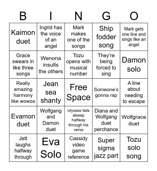 PJ:EG Musical Bingo Card