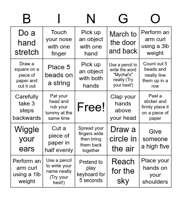 Motor Skills Bingo Card