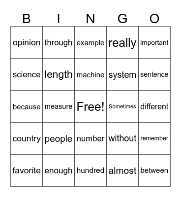 3rd Grade Sight Words Bingo Card