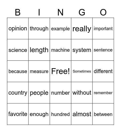 3rd Grade Sight Words Bingo Card