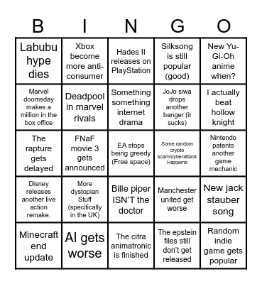 My personal 2026 bingo card Bingo Card
