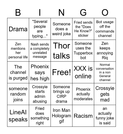 Phoenix Server Bingo Card
