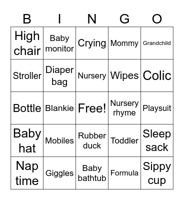 Andrei's Baby Sprinkle Bingo Card