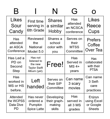 School Counselor Bingo Card