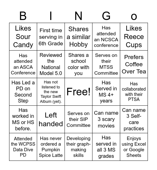 School Counselor Bingo Card