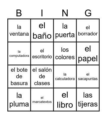 La escuela Bingo Card