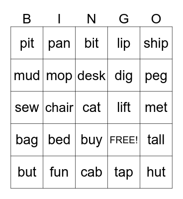 Find the Word Bingo Card