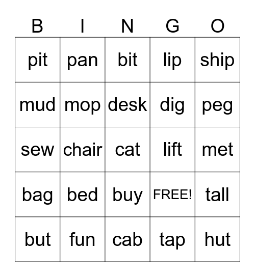 Find the Word Bingo Card