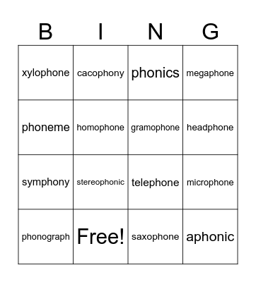 Phon Bingo Card