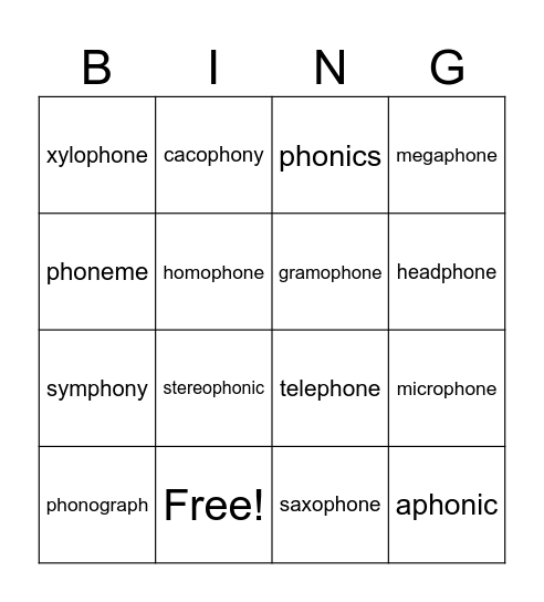 Phon Bingo Card