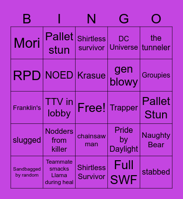 Dead By Daylight Bingo Card