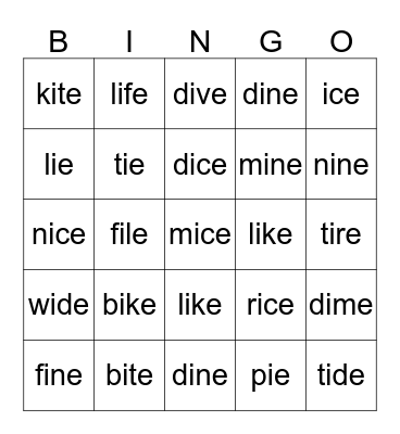 I___E Bingo Card