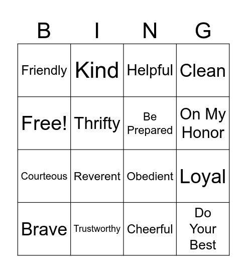 Cub Scouts Bingo Card